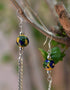 Blue Pottery beads With Metal Chain Earring in Yellow Base With Blue Flower